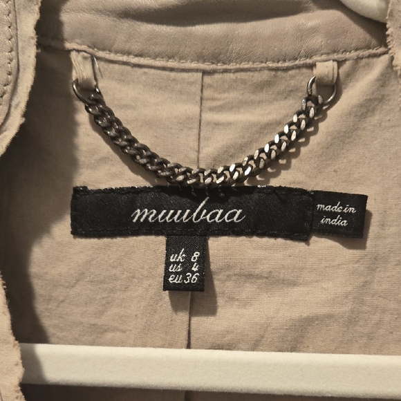 VINTAGE RARE Muubaa Tynan Frill Leather Jacket in Sky us4/uk8 - Picture 6 of 15